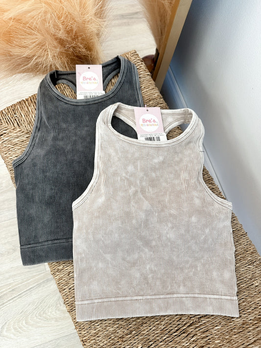 Washed Ribbed Seamless Cropped Tank Top W Bra Pads