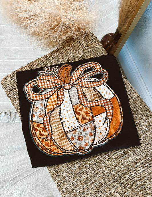 Faux Quilted Patchwork Pumpkin Tee