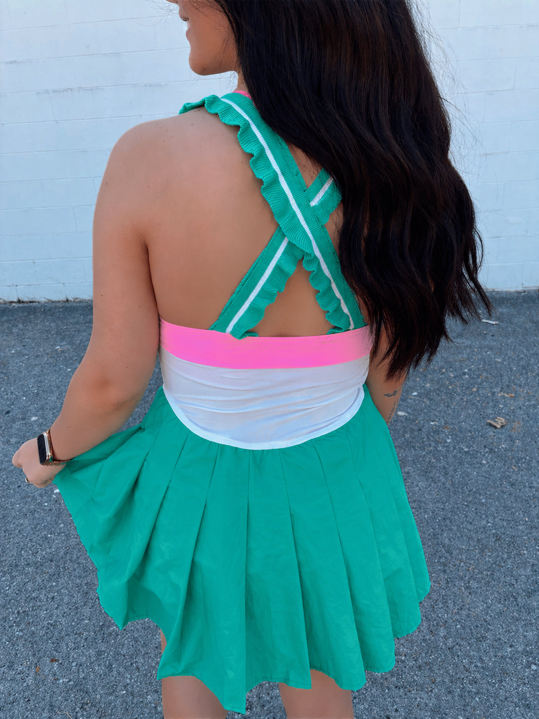 Colorblock Frill Strap Active Dress
