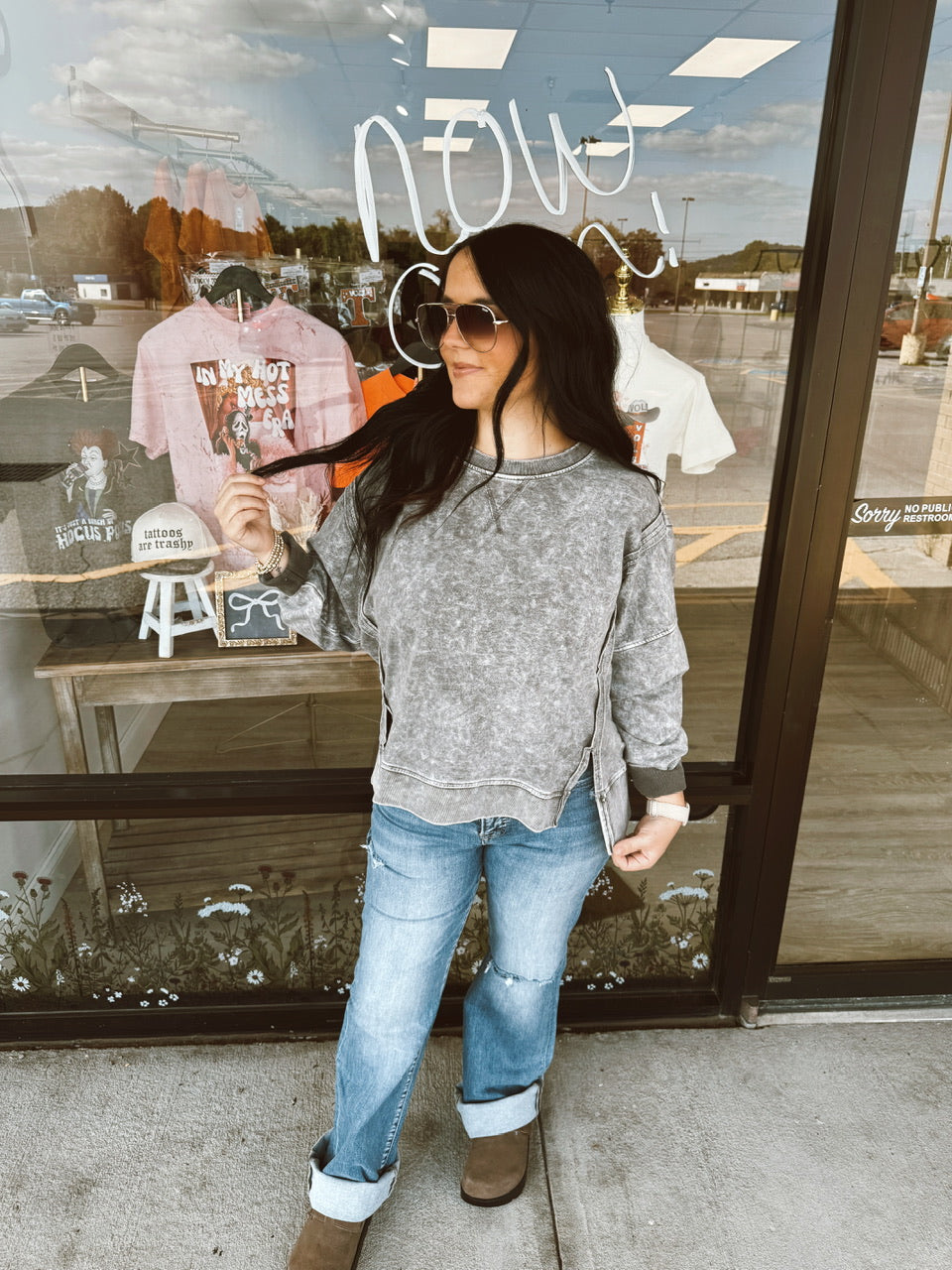 Washed Extended Shoulder Knit Top (S-3XL)