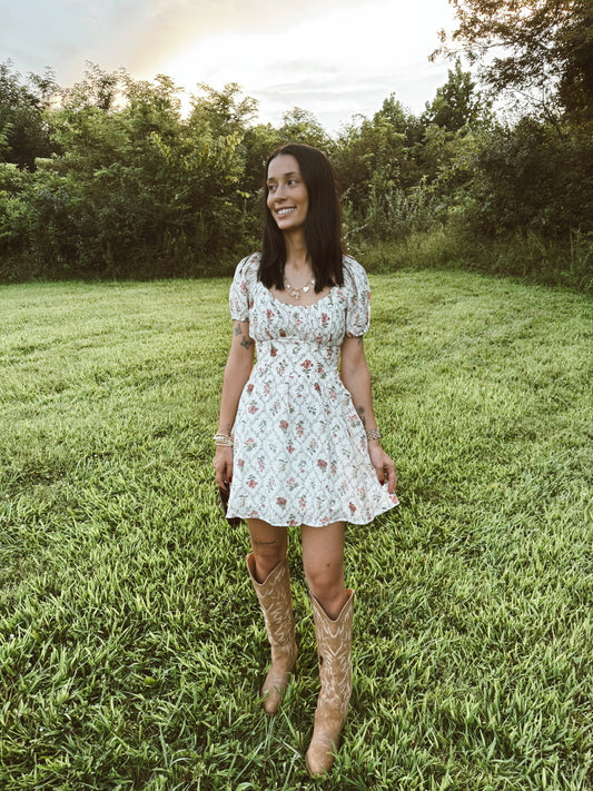 Floral Corset Detail Back Tie Mini Dress