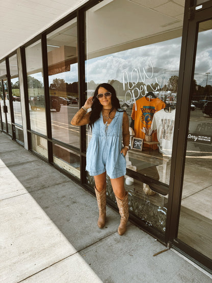 V-neck Sleeveless Denim Romper
