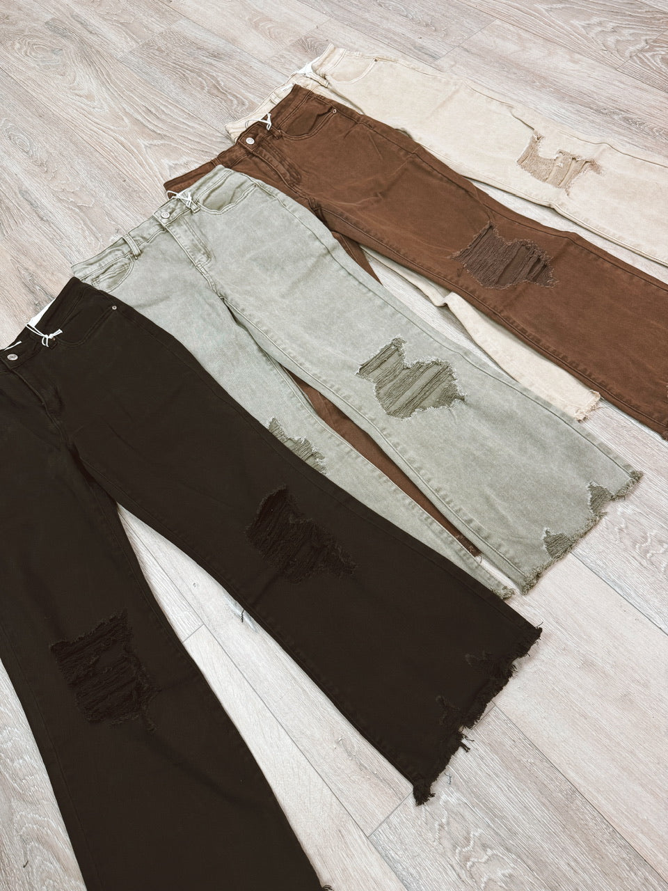 Acid Washed High Waist Distressed Straight Pants (4 colors)