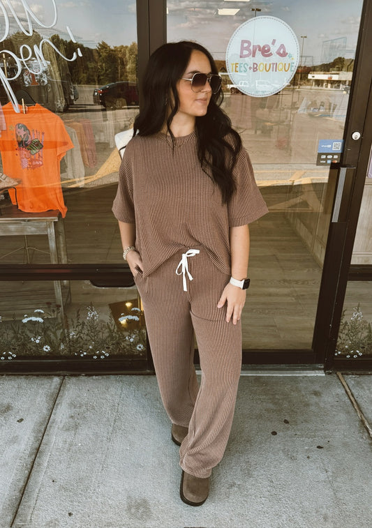 Raised Rib Short Sleeve Tee & Pants Set (4 colors) **READ DESCRIPTION**