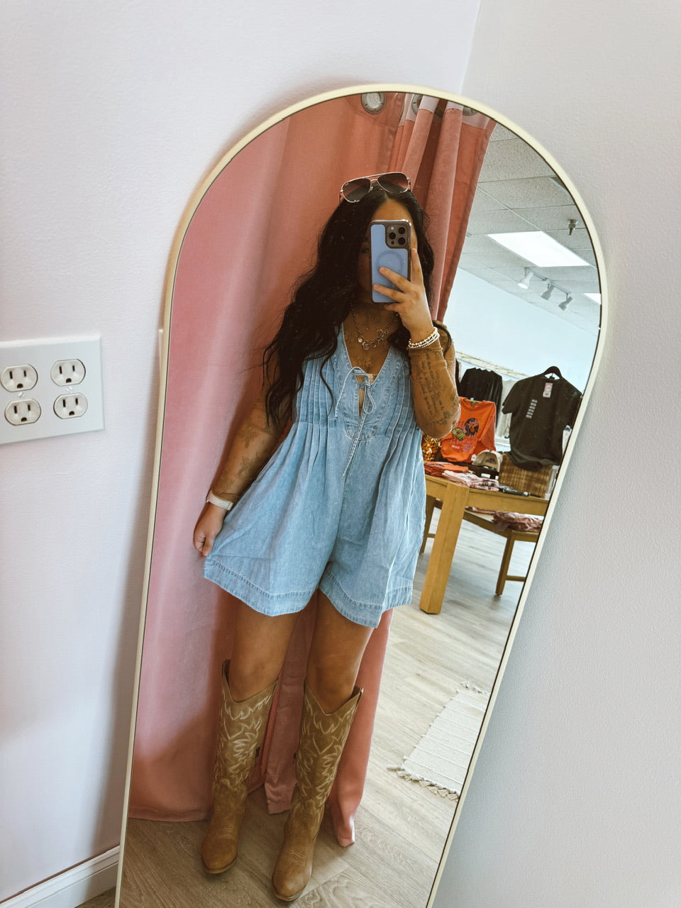 V-neck Sleeveless Denim Romper