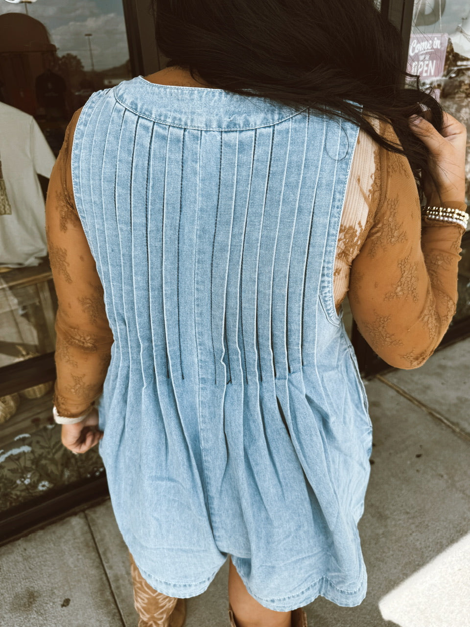 V-neck Sleeveless Denim Romper