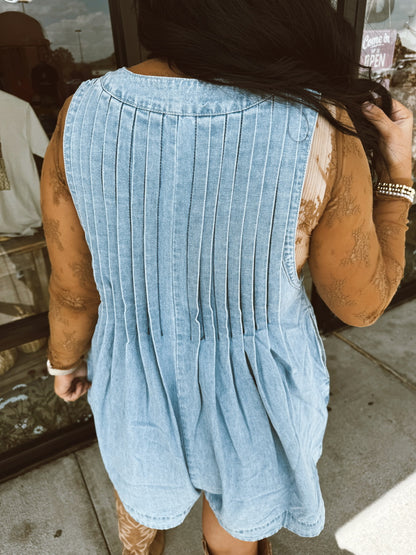 V-neck Sleeveless Denim Romper