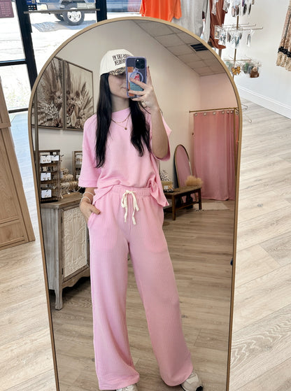 Raised Rib Short Sleeve Tee & Pants Set (4 colors) **READ DESCRIPTION**