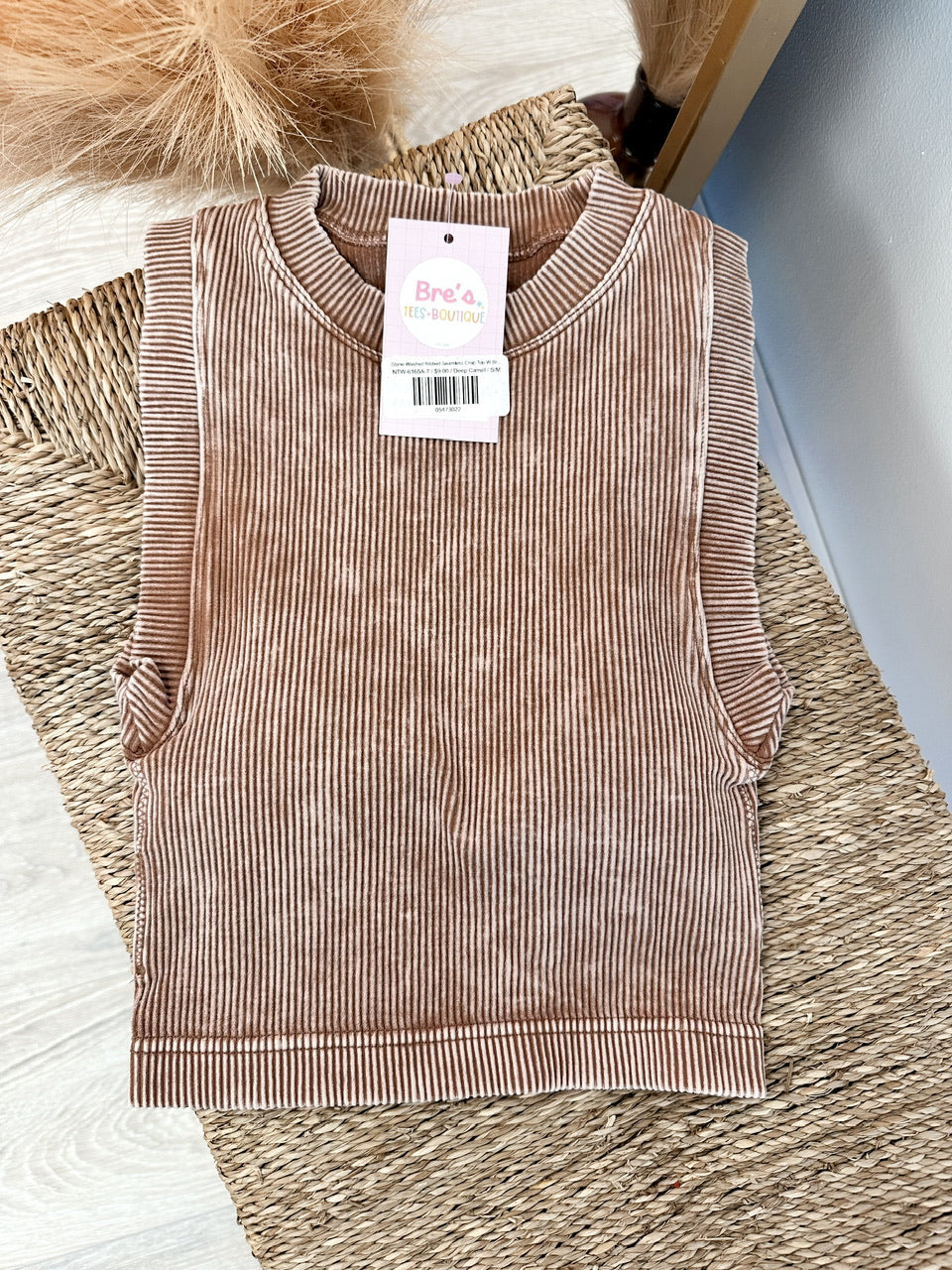 Stone Washed Ribbed Seamless Crop Top W Bra Pad