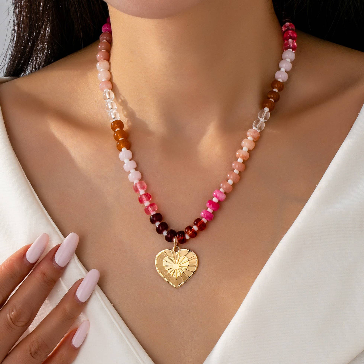 Beaded Heart Charm Necklace