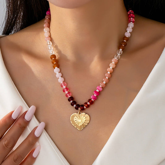 Beaded Heart Charm Necklace