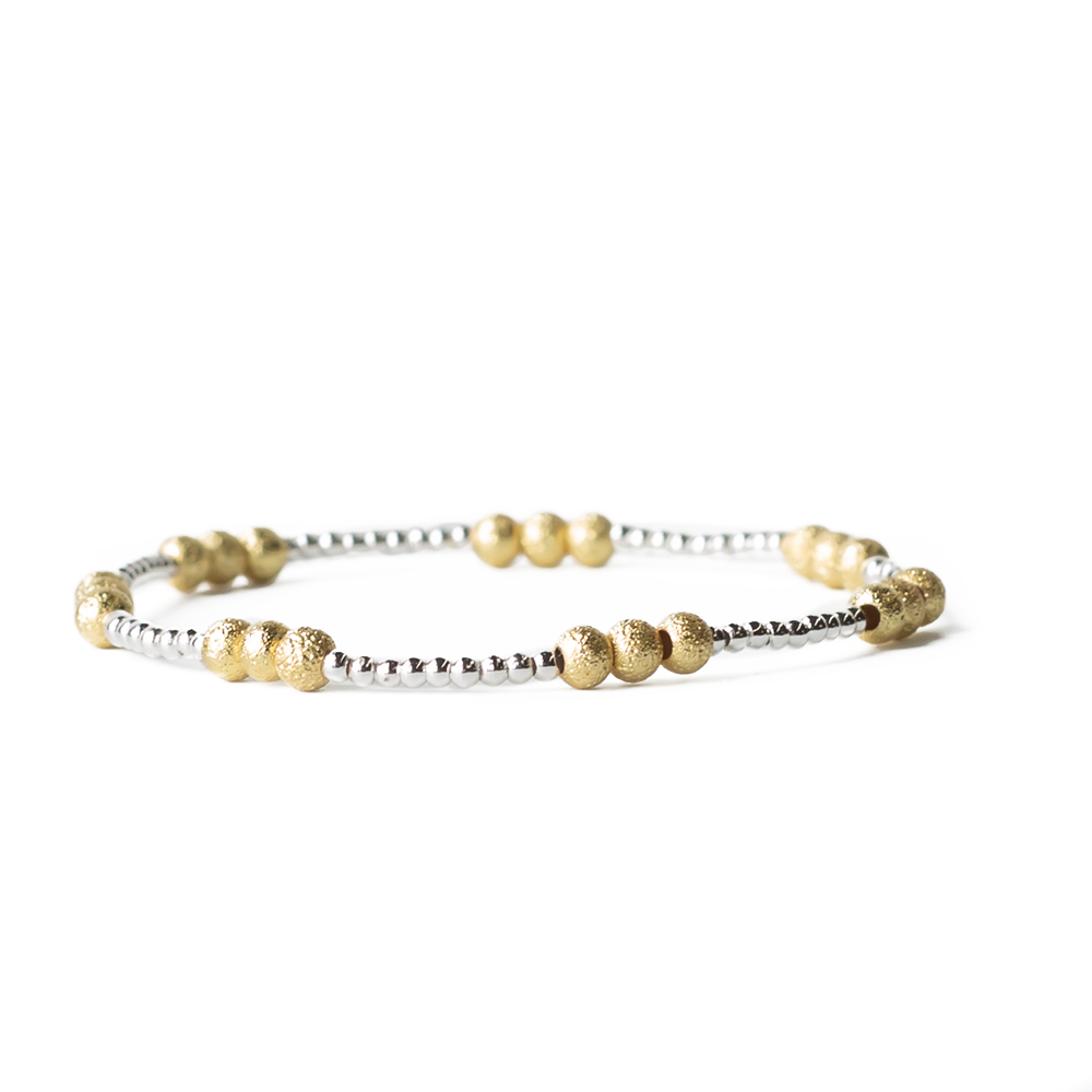 Trio Silver Plated Mixed Metal Beaded Stretch Bracelet