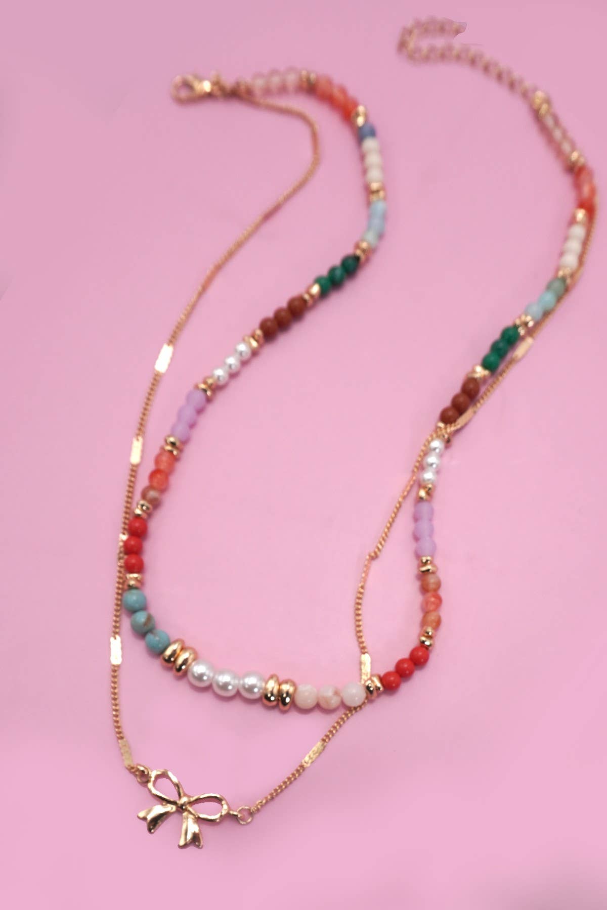 Beaded Bow Charm Necklace