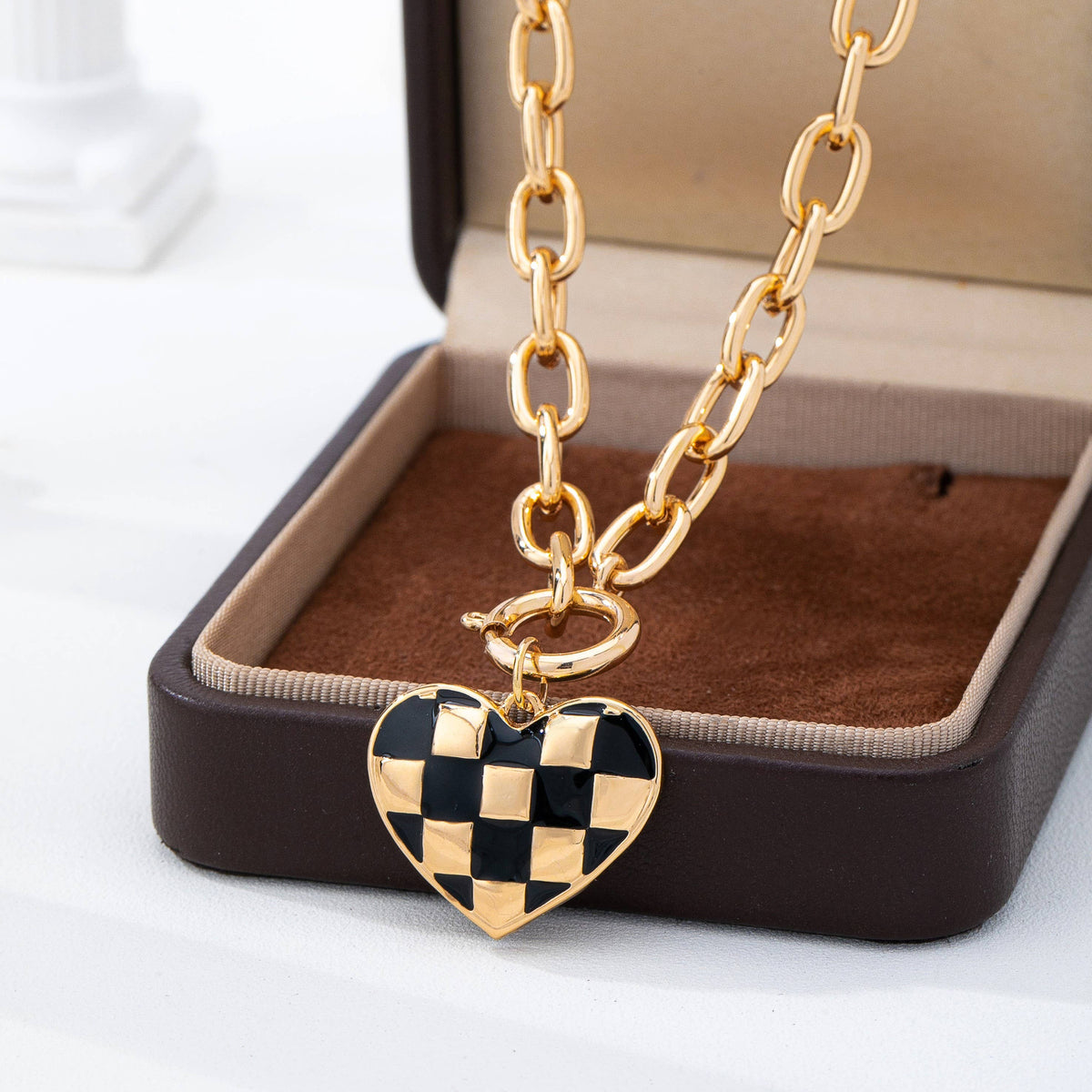 Checker Heart Toggle Necklace