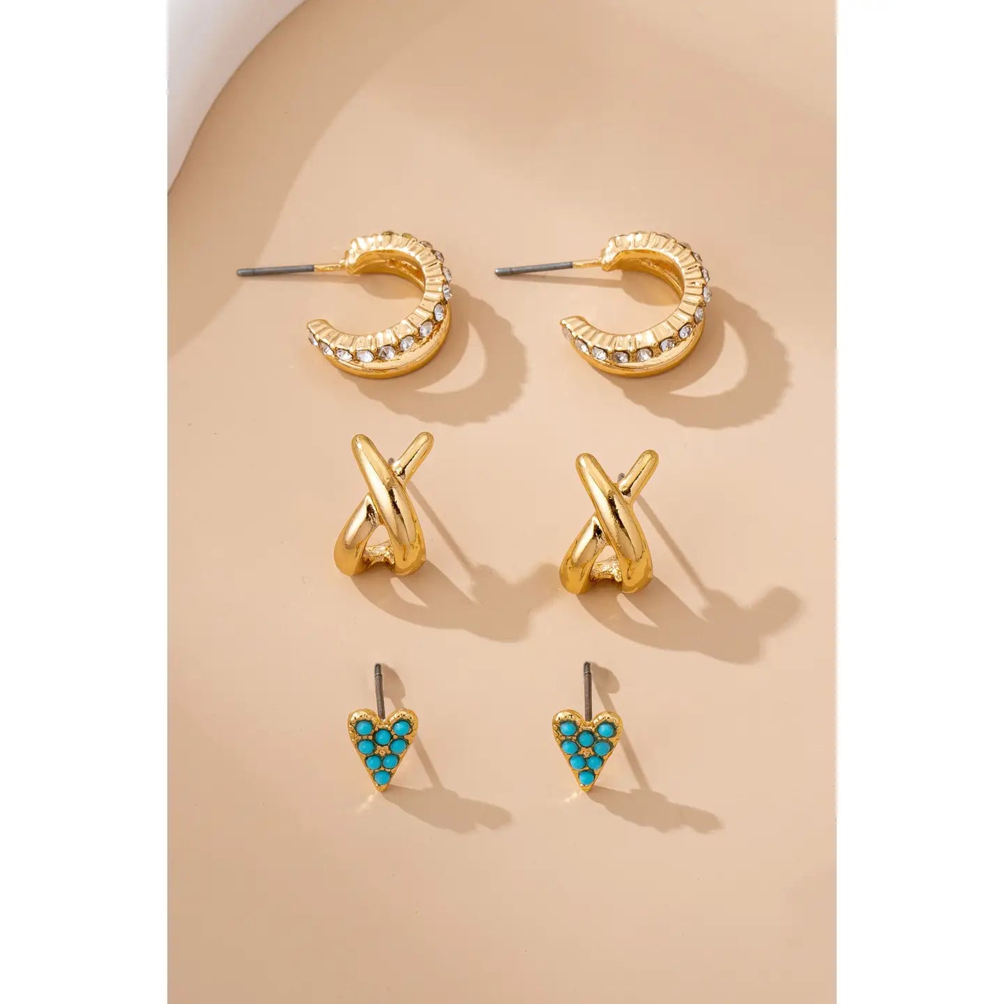 Turquoise & Crystal Mixed Earring Set