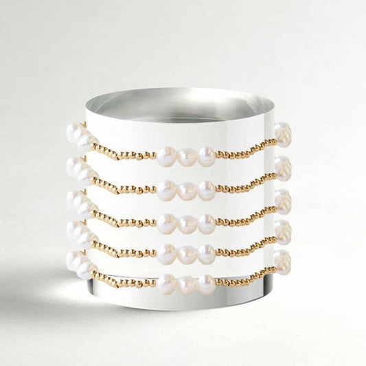 Tarnish Resistant Gold Plated Trio Pearl Stretch Bracelet