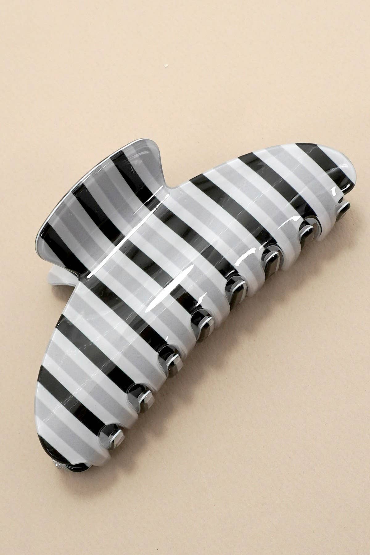 Stripe Oval Hair Clip: Black