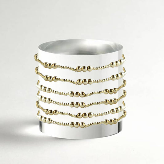 Tarnish Resistant Trio Gold Beaded Stretch Bracelet, Smooth