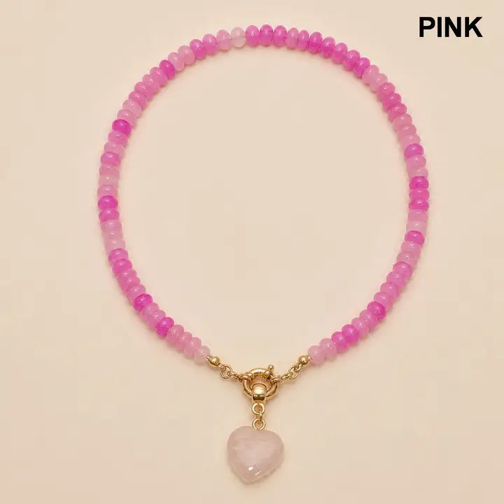 Natural Stone Mixed Necklace - Pink