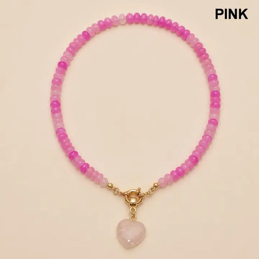 Natural Stone Mixed Necklace - Pink