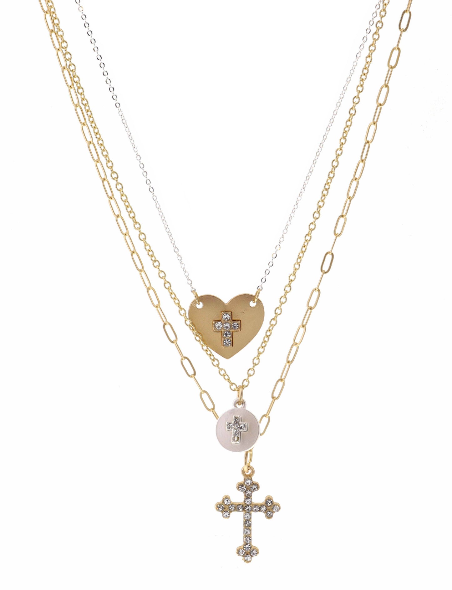 15", 16", 17" Raised Crosses, Silver Disk, Heart Necklace