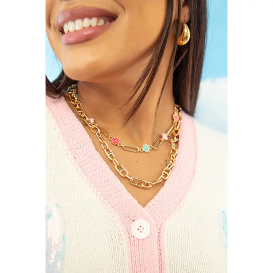 2-Strand Paperclip Chain with Floral Beads