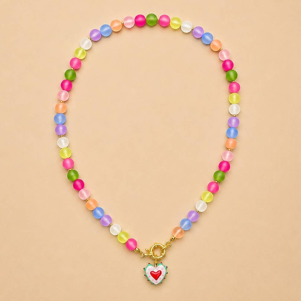 Pastel Bead Heart Necklace