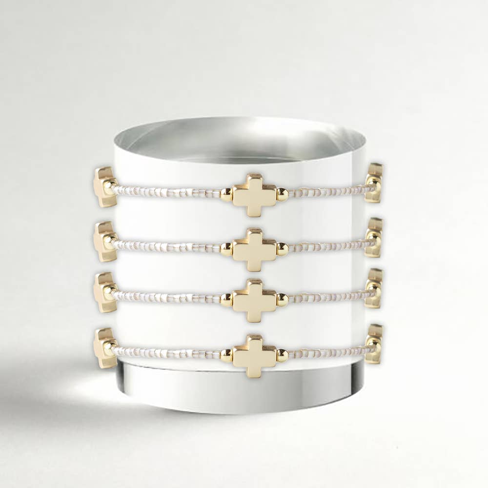 Faithful Cross Bangle w/ Matte Gold Crosses-Smoky Quartz