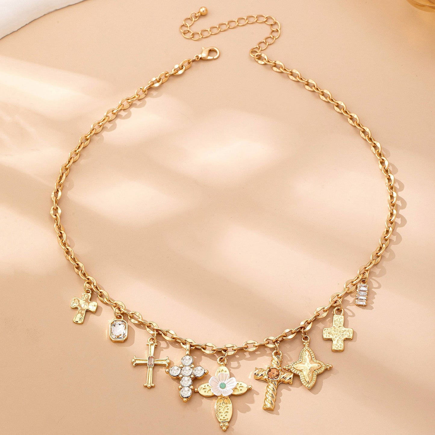Charm Necklace - Multi-Cross Crystal Charm