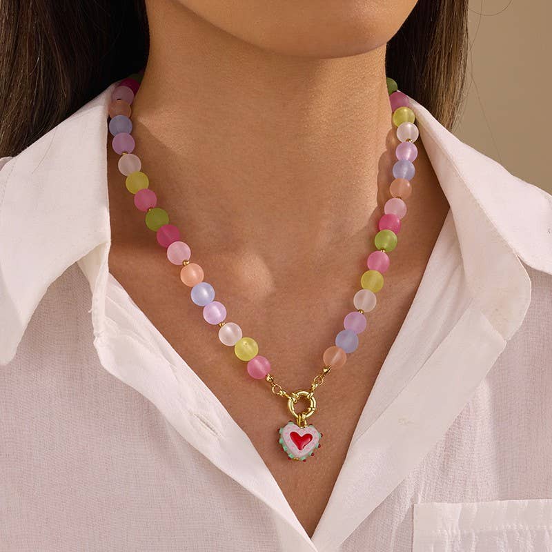 Pastel Bead Heart Necklace