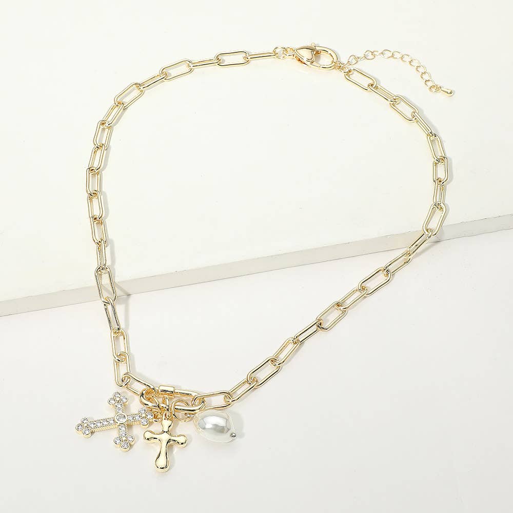 14K Gold Plated Charm Paperclip Necklace