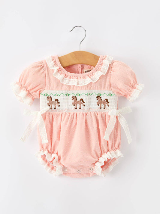 Western Horse Embroidery Girls Romper