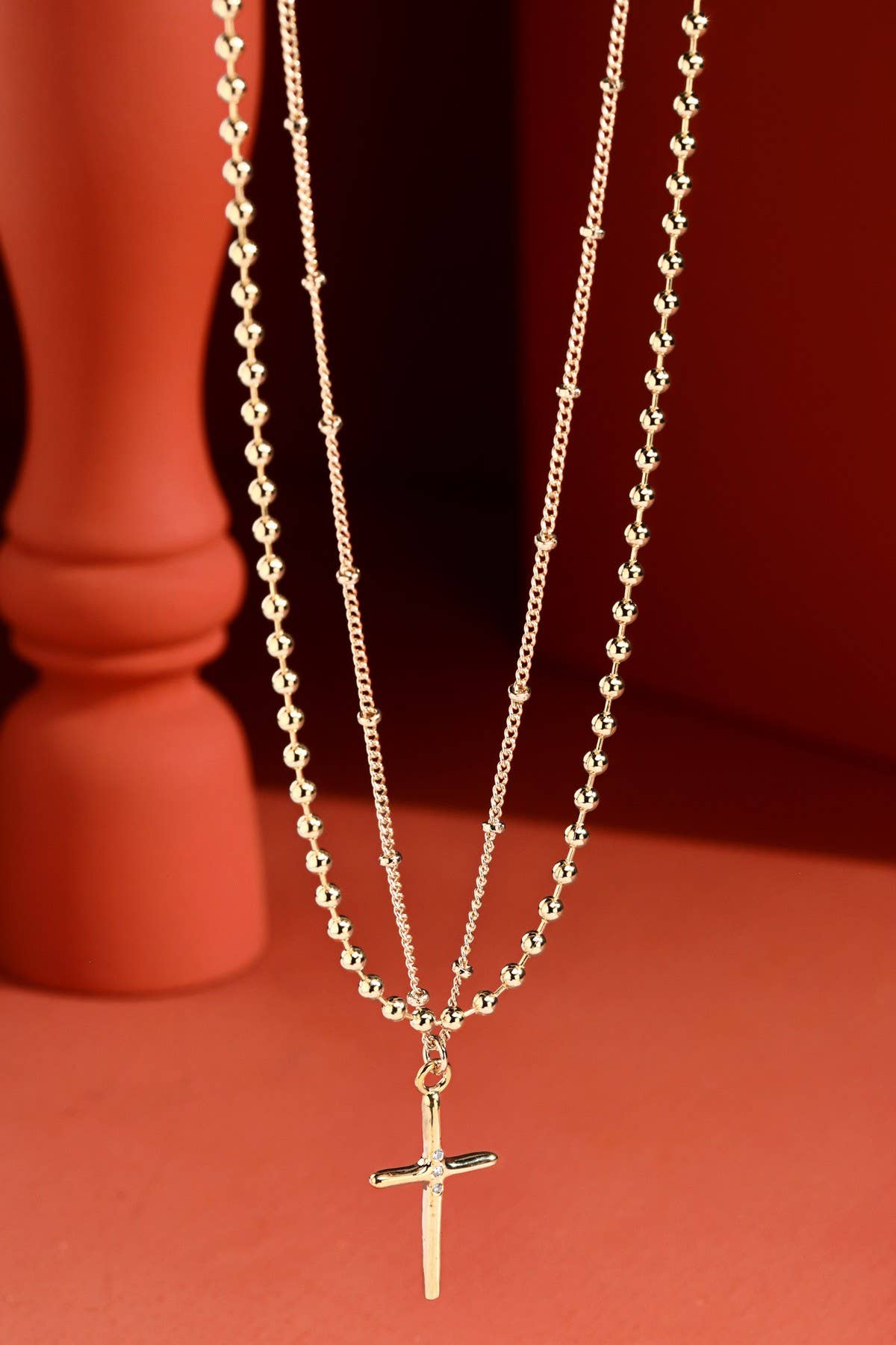 Pave Cross Layered Necklace