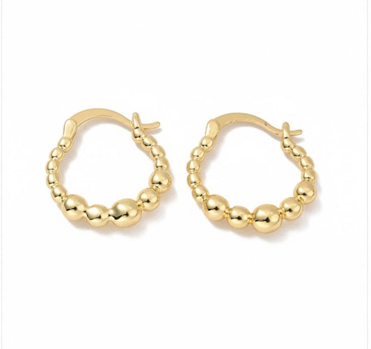 Tarnish Resistant Gold Plated Small Beaded Hoop Earrings
