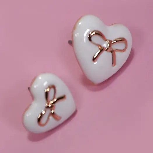 Heart Bow Epoxy Stud Earrings