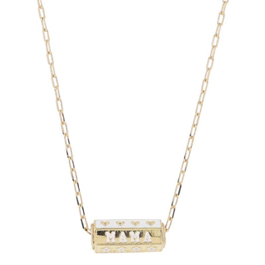 16" Cylinder Bar, Gold Hearts, MAMA, Flowers Necklace