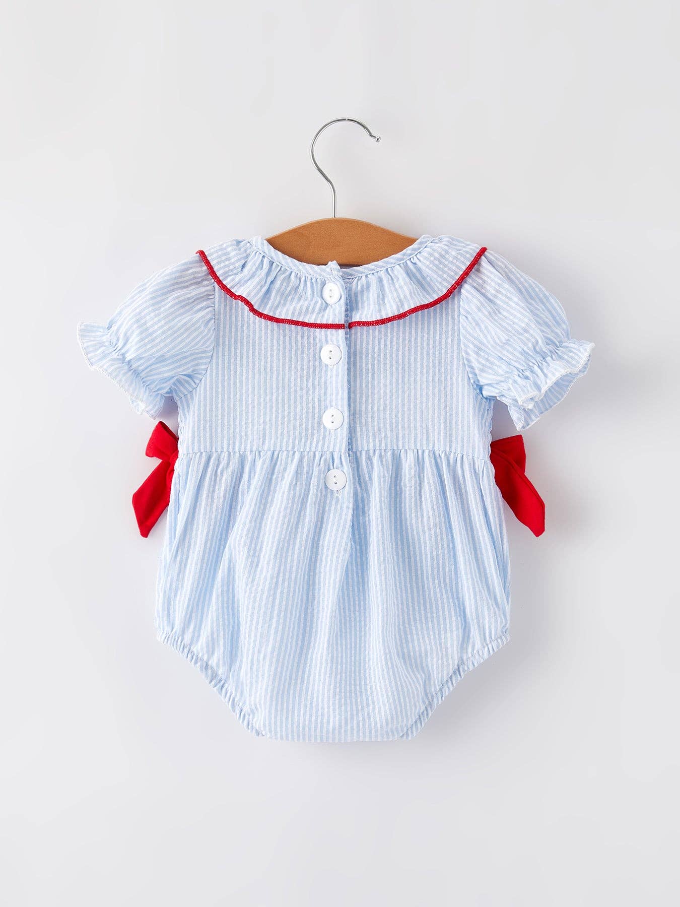 4th of july Girls' Smocking Star Embroidered Romper