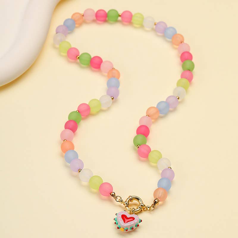 Pastel Bead Heart Necklace
