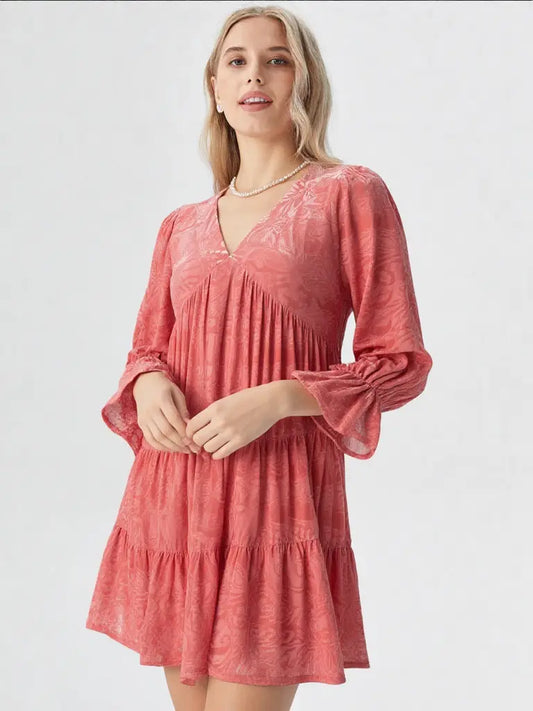 Deep V-neck Jacquard Velvet Mini Dress
