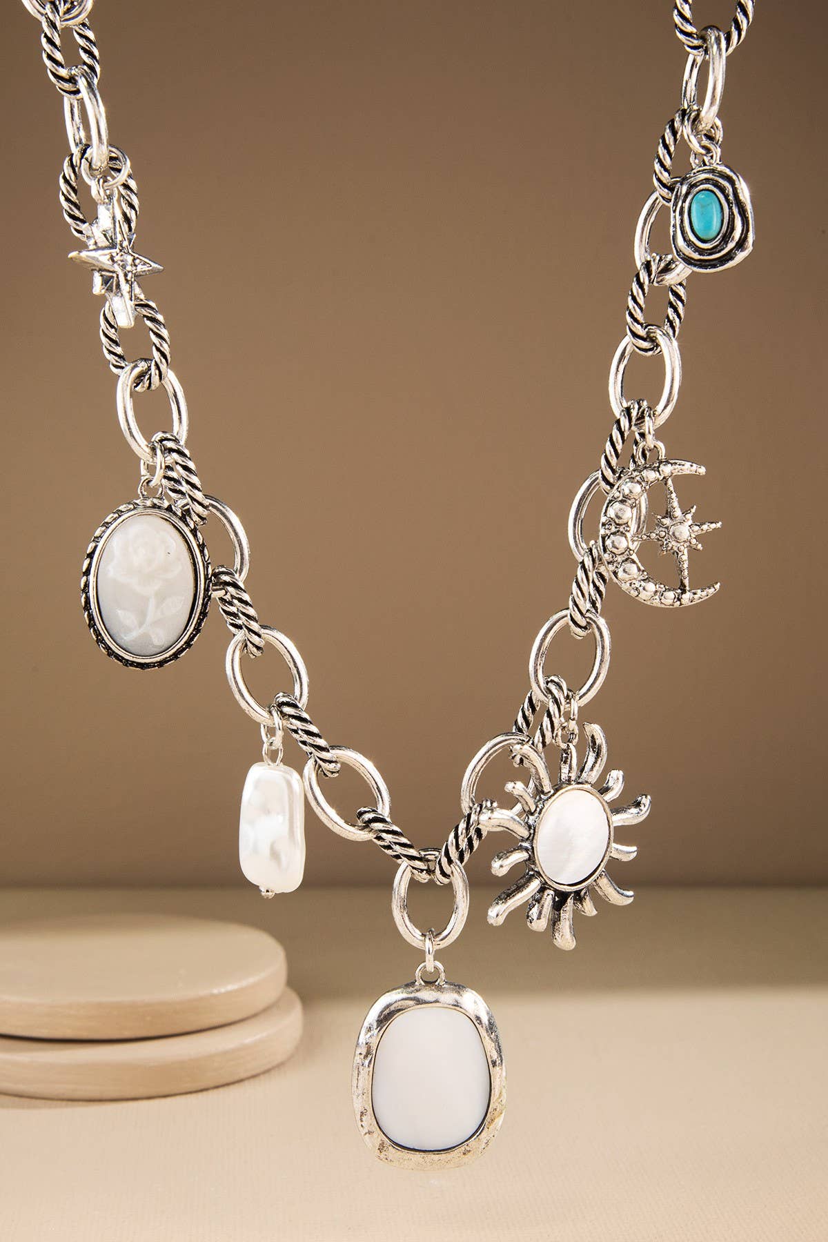 Silver Sun & Moon Charm Necklace