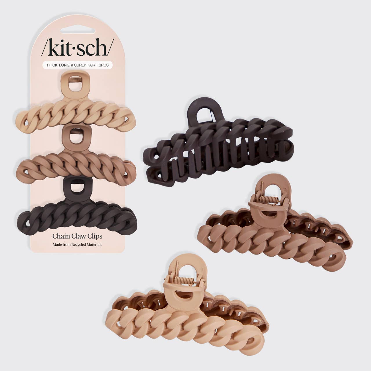 Eco-friendly Chain Claw Clip 3pc Set - Neutral