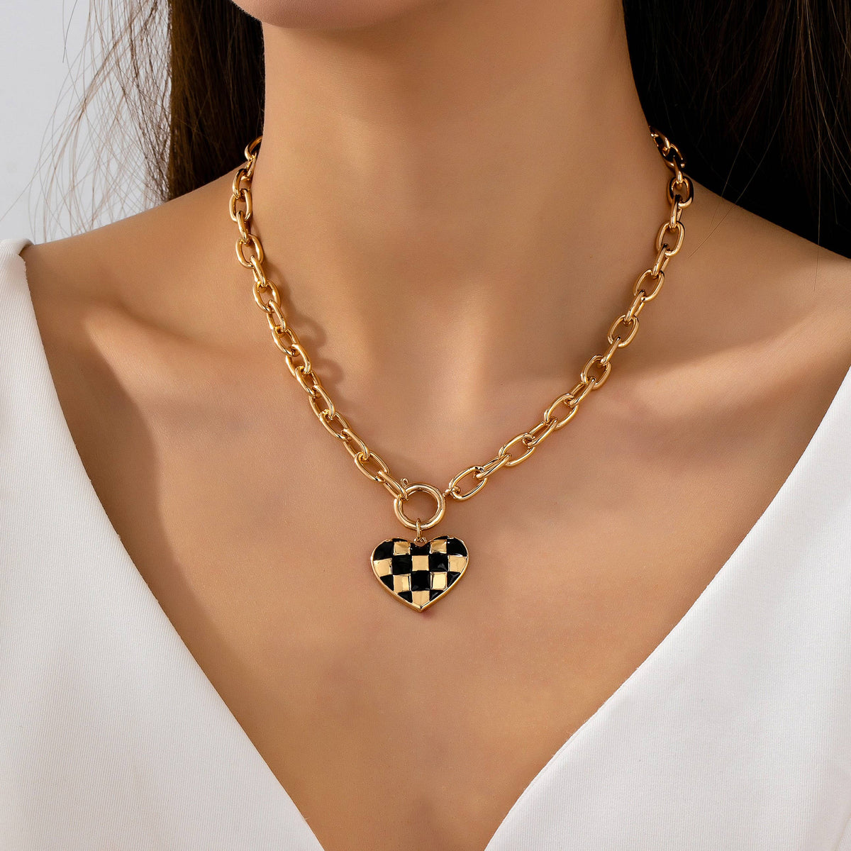 Checker Heart Toggle Necklace