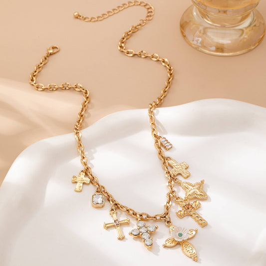 Charm Necklace - Multi-Cross Crystal Charm