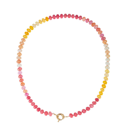Natural Stone Semi-Precious Glass Mixed Necklace - Pink