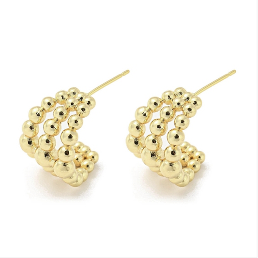 Tarnish Resistant Gold Plated Trio Beaded Hoop Earrings