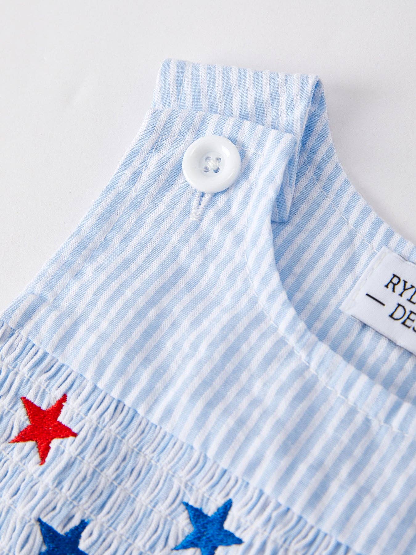 4th of july Boys' Smocking Star Embroidered Romper