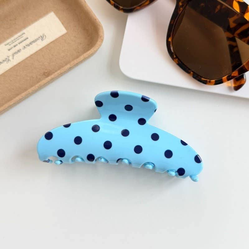 Retro Polka Dot Hair Claw Blue