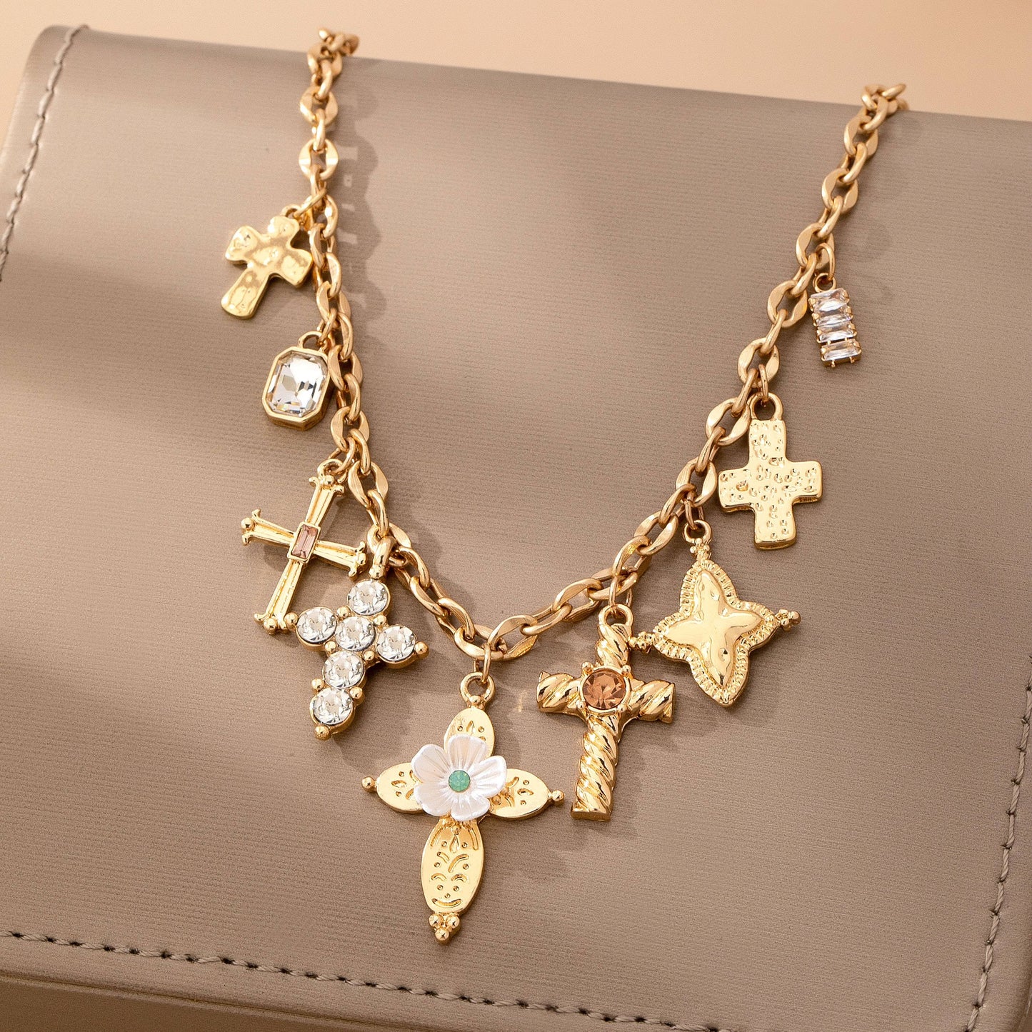 Charm Necklace - Multi-Cross Crystal Charm