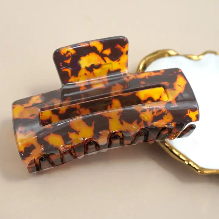 Marbled Acetate Rectangle Hair Claw Clips