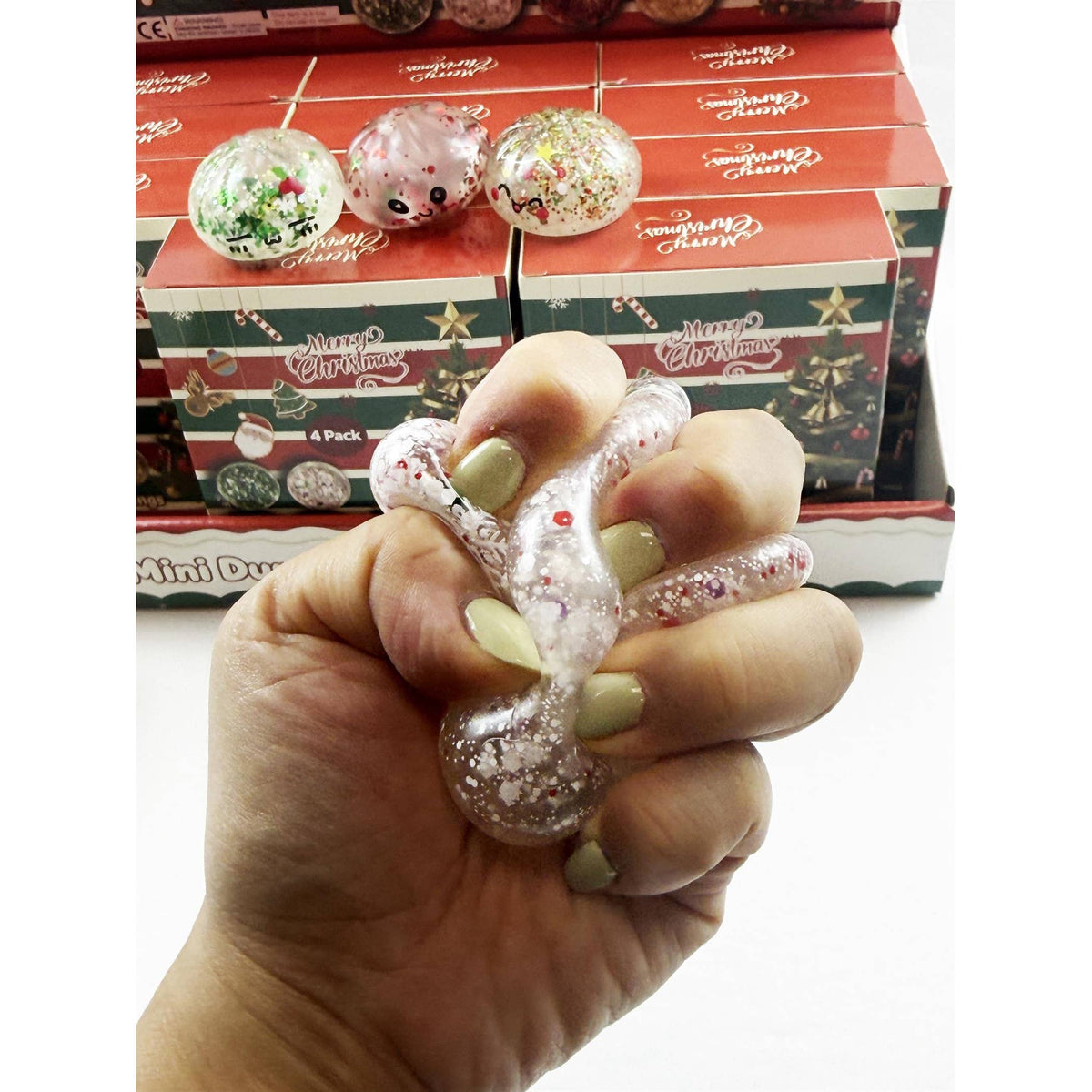 4pc Christmas Mini Dumpling Glitter Squishy Set